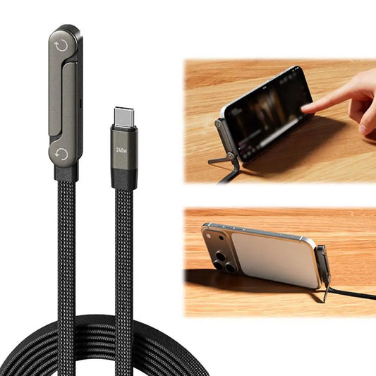 240W 2-in-1 Fast Charging Cable For Apple Data Cable Folding Stand For IPhone17 Mobile Phones Tablets